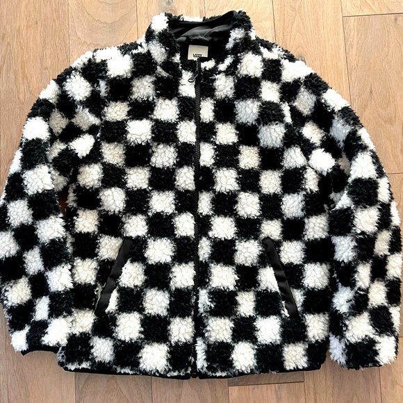 VANS Checkered Sherpa Zip Up Bomber Jacket Girl Size S